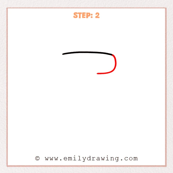 how to draw a bubble letter t - Bubble letter t outline in progress with a long top curve and a rounded right corner bending down, starting the side shape.